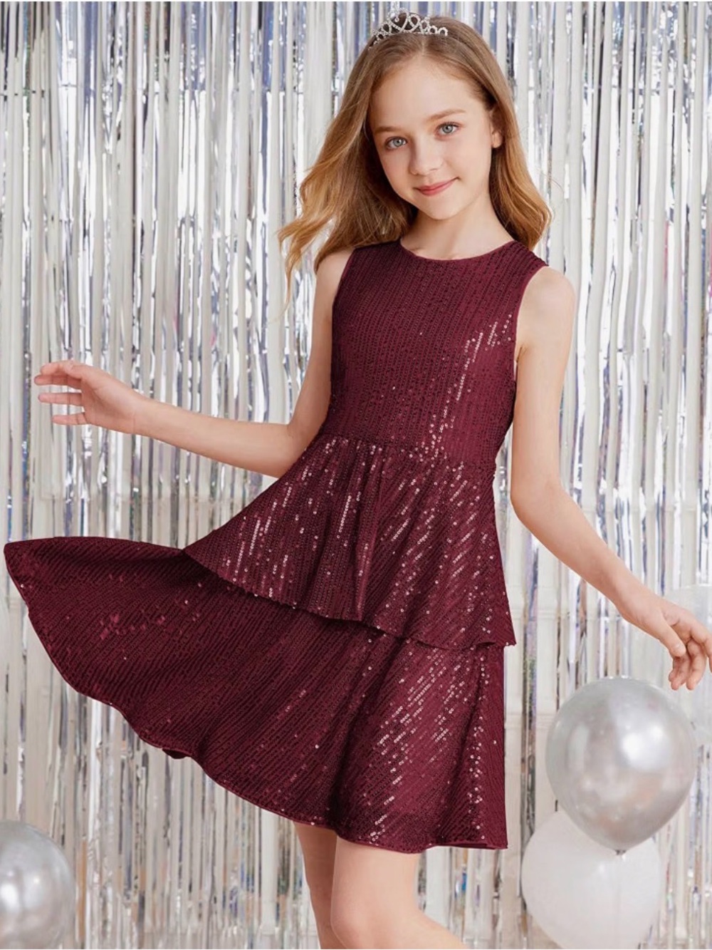Danna Belle Girls Sequin Sleeveless Dress Holidays Christmas Burgundy Size 10
